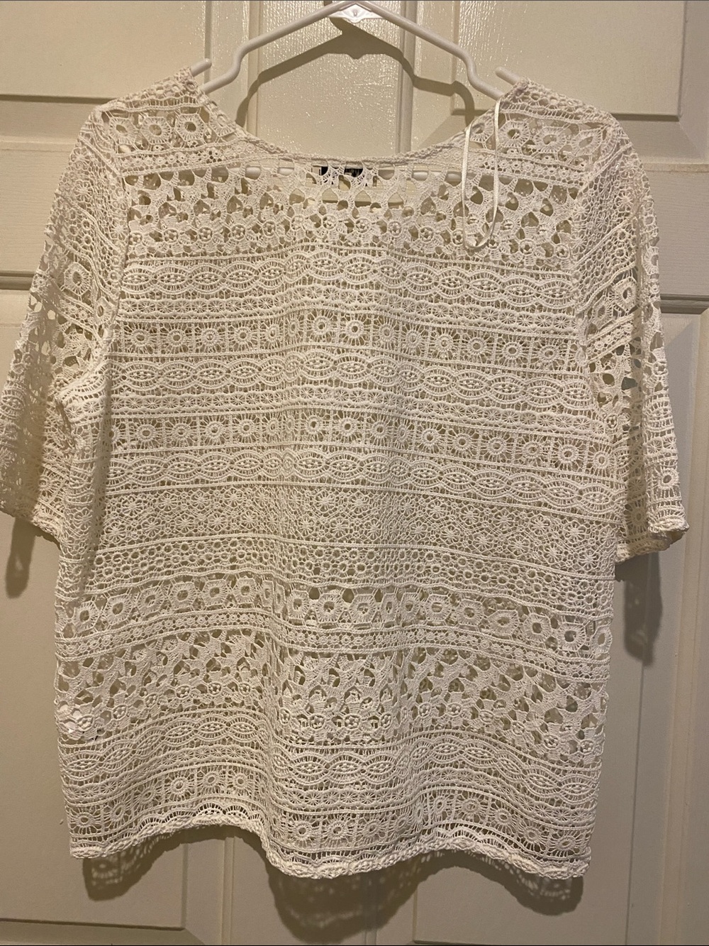 Women's White Crochet Lace Short-Sleeve Top - Picture 2 of 3